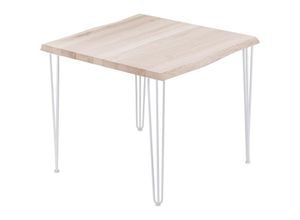 4064755146143 - Esstisch Küchentisch Schreibtisch Couchtisch aus Massivholz mit Baumkante 60x60x76 cm (AxBxH) Creative Roh   Weiss LBB-01-A-001-9016Cr - Lamo