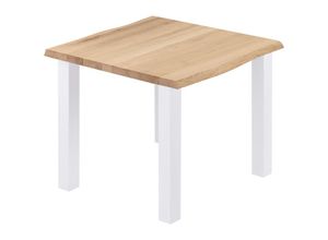 4064755146228 - Esstisch Küchentisch Schreibtisch Couchtisch aus Massivholz mit Baumkante 60x60x76 cm (AxBxH) Classic Natur   Weiss LBB-01-A-002-9016Cl - Lamo