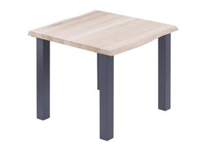 4064755146440 - Esstisch Küchentisch Schreibtisch Couchtisch aus Massivholz mit Baumkante 60x60x76 cm (AxBxH) Classic Roh   Anthrazit LBB-01-A-001-7016Cl - Lamo