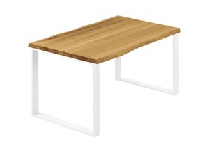 4064755150386 - Esstisch Küchentisch Schreibtisch Couchtisch aus Massivholz mit Baumkante 120x80x76 cm (AxBxH) Modern Rustikal   Weiss LEB-01-A-003-9016M - Lamo