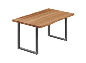 4064755150652 - Lamo Manufaktur - Esstisch Küchentisch Schreibtisch Couchtisch aus Massivholz mit Baumkante 120x80x76 cm (AxBxH) Loft Dunkel   Rohstahl mit