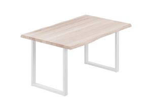 4064755150867 - Esstisch Küchentisch Schreibtisch Couchtisch aus Massivholz mit Baumkante 120x80x76 cm (AxBxH) Loft Roh   Weiss LEB-01-A-001-9016L - Lamo