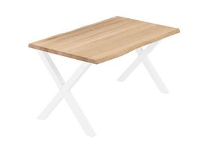 4064755150942 - Esstisch Küchentisch Schreibtisch Couchtisch aus Massivholz mit Baumkante 120x80x76 cm (AxBxH) Design Natur   Weiss LEB-01-A-002-9016D - Lamo