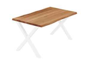 4064755150980 - Esstisch Küchentisch Schreibtisch Couchtisch aus Massivholz mit Baumkante 120x80x76 cm (AxBxH) Design Dunkel   Weiss LEB-01-A-004-9016D - Lamo