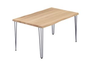 4064755151246 - Esstisch Küchentisch Schreibtisch Couchtisch aus Massivholz mit Baumkante 120x80x76 cm (AxBxH) Creative Natur   Anthrazit LEB-01-A-002-7016Cr