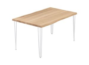 4064755151260 - Esstisch Küchentisch Schreibtisch Couchtisch aus Massivholz mit Baumkante 120x80x76 cm (AxBxH) Creative Natur   Weiss LEB-01-A-002-9016Cr - Lamo