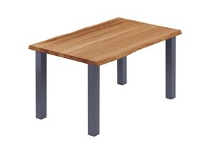 4064755151604 - Esstisch Küchentisch Schreibtisch Couchtisch aus Massivholz mit Baumkante 120x80x76 cm (AxBxH) Classic Dunkel   Anthrazit LEB-01-A-004-7016Cl