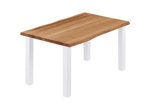 4064755151628 - Esstisch Küchentisch Schreibtisch Couchtisch aus Massivholz mit Baumkante 120x80x76 cm (AxBxH) Classic Dunkel   Weiss LEB-01-A-004-9016Cl - Lamo