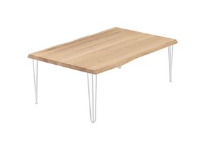 4064755153141 - Esstisch Küchentisch Schreibtisch Couchtisch aus Massivholz mit Baumkante 120x80x47cm (AxBxH) Creative Natur   Weiss LWB-01-A-002-9016Cr - Lamo