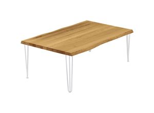 4064755153226 - Esstisch Küchentisch Schreibtisch Couchtisch aus Massivholz mit Baumkante 120x80x47cm (AxBxH) Creative Rustikal   Weiss LWB-01-A-003-9016Cr