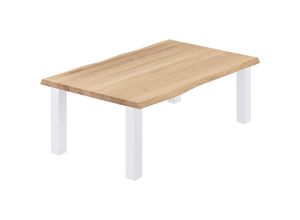 4064755153301 - Esstisch Küchentisch Schreibtisch Couchtisch aus Massivholz mit Baumkante 120x80x47cm (AxBxH) Classic Natur   Weiss LWB-01-A-002-9016Cl - Lamo