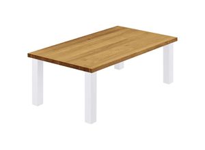 4064755157071 - Esstisch Küchentisch Schreibtisch Couchtisch aus Massivholz 120x80x47cm (AxBxH) Classic Rustikal   Weiss LGW-01-A-003-9016Cl - Lamo Manufaktur