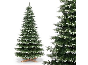 4064755166226 - Weihnachtsbaum künstlich 220cm nordmanntanne Edel Weiß mit Christbaum Holzständer Tannenbaum künstlich mit Naturgetreue Spritzguss Elemente Made in