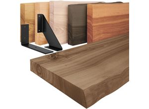 4064755169357 - LAMO Manufaktur Wandregal Holz Baumkante Holzregal Basic Nussbaum   Schwarz 60cm LW-01-A-005-60LS - Nussbaum