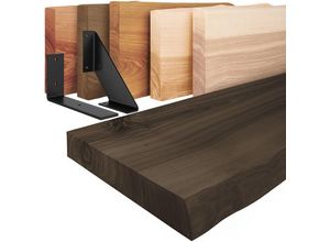 4064755173743 - Lamomanufaktur - lamo Manufaktur Wandregal Holz Baumkante Regal Farbe Schwarz mit schwarzem Vintage Regalträger 160 cm