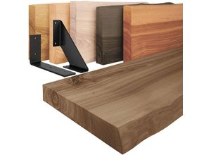 4064755173798 - Lamomanufaktur - lamo Manufaktur Wandregal Holz Baumkante Regal Farbe Nussbaum mit weißem Vintage Regalträger 40 cm