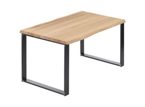 4064755186453 - Lamo Manufaktur - Esstisch Küchentisch Schreibtisch Couchtisch aus Massivholz mit Baumkante 100x60x76 cm (AxBxH) Modern Natur   Rohstahl mit