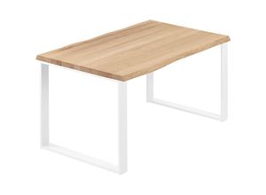 4064755186460 - Esstisch Küchentisch Schreibtisch Couchtisch aus Massivholz mit Baumkante 100x60x76 cm (AxBxH) Modern Natur   Weiss LOB-01-A-002-9016M - Lamo