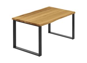 4064755186514 - Esstisch Küchentisch Schreibtisch Couchtisch aus Massivholz mit Baumkante 100x60x76 cm (AxBxH) Modern Rustikal   Schwarz LOB-01-A-003-9005M