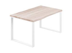 4064755186583 - Esstisch Küchentisch Schreibtisch Couchtisch aus Massivholz mit Baumkante 100x60x76 cm (AxBxH) Modern Roh   Weiss LOB-01-A-001-9016M - Lamo