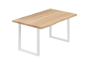 4064755186620 - Esstisch Küchentisch Schreibtisch Couchtisch aus Massivholz mit Baumkante 100x60x76 cm (AxBxH) Loft Natur   Weiss LOB-01-A-002-9016L - Lamo