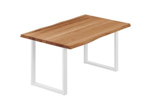 4064755186668 - Esstisch Küchentisch Schreibtisch Couchtisch aus Massivholz mit Baumkante 100x60x76 cm (AxBxH) Loft Dunkel   Weiss LOB-01-A-004-9016L - Lamo