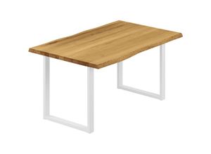 4064755186705 - Esstisch Küchentisch Schreibtisch Couchtisch aus Massivholz mit Baumkante 100x60x76 cm (AxBxH) Loft Rustikal   Weiss LOB-01-A-003-9016L - Lamo