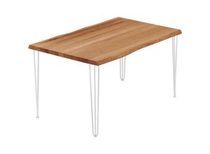 4064755186828 - Esstisch Küchentisch Schreibtisch Couchtisch aus Massivholz mit Baumkante 100x60x76 cm (AxBxH) Creative Dunkel   Weiss LOB-01-A-004-9016Cr - Lamo