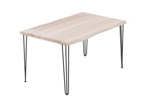 4064755186873 - Esstisch Küchentisch Schreibtisch Couchtisch aus Massivholz mit Baumkante 100x60x76 cm (AxBxH) Creative Roh   Schwarz LOB-01-A-001-9005Cr - Lamo