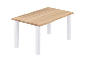 4064755186941 - Esstisch Küchentisch Schreibtisch Couchtisch aus Massivholz mit Baumkante 100x60x76 cm (AxBxH) Classic Natur   Weiss LOB-01-A-002-9016Cl - Lamo