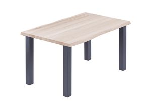 4064755187047 - Esstisch Küchentisch Schreibtisch Couchtisch aus Massivholz mit Baumkante 100x60x76 cm (AxBxH) Classic Roh   Anthrazit LOB-01-A-001-7016Cl - Lamo