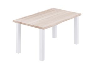 4064755187061 - Esstisch Küchentisch Schreibtisch Couchtisch aus Massivholz mit Baumkante 100x60x76 cm (AxBxH) Classic Roh   Weiss LOB-01-A-001-9016Cl - Lamo