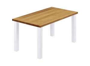 4064755187825 - Esstisch Küchentisch Schreibtisch Couchtisch aus Massivholz 100x60x76 cm (AxBxH) Classic Rustikal   Weiss LOG-01-A-003-9016Cl - Lamo Manufaktur