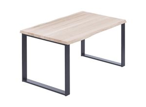 4064755188167 - Esstisch Küchentisch Schreibtisch Couchtisch aus Massivholz mit Baumkante 100x80x76 cm (AxBxH) Modern Roh   Anthrazit LUB-01-A-001-7016M - Lamo