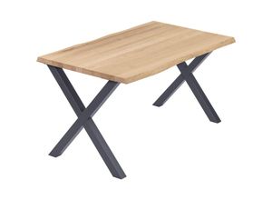 4064755188365 - Esstisch Küchentisch Schreibtisch Couchtisch aus Massivholz mit Baumkante 100x80x76 cm (AxBxH) Design Natur   Anthrazit LUB-01-A-002-7016D - Lamo