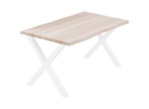 4064755188501 - Esstisch Küchentisch Schreibtisch Couchtisch aus Massivholz mit Baumkante 100x80x76 cm (AxBxH) Design Roh   Weiss LUB-01-A-001-9016D - Lamo