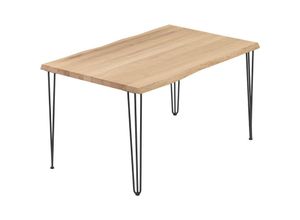 4064755190276 - Esstisch Küchentisch Schreibtisch Couchtisch aus Massivholz mit Baumkante 120x60x76 cm (AxBxH) Creative Natur   Schwarz LCB-01-A-002-9005Cr