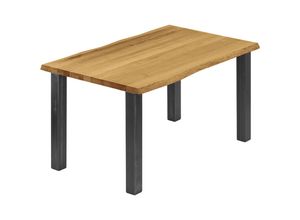 4064755190535 - Lamo Manufaktur - Esstisch Küchentisch Schreibtisch Couchtisch aus Massivholz mit Baumkante 120x60x76 cm (AxBxH) Classic Rustikal   Rohstahl mit