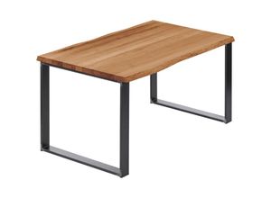 4064755191617 - LAMO Manufaktur Esstisch Küchentisch Schreibtisch Couchtisch aus Massivholz mit Baumkante 140x60x76 cm (AxBxH) Modern Dunkel   Rohstahl mit
