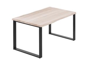 4064755191679 - Esstisch Küchentisch Schreibtisch Couchtisch aus Massivholz mit Baumkante 140x60x76 cm (AxBxH) Modern Roh   Schwarz LNB-01-A-001-9005M - Lamo