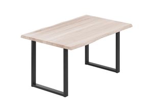 4064755191839 - Esstisch Küchentisch Schreibtisch Couchtisch aus Massivholz mit Baumkante 140x60x76 cm (AxBxH) Loft Roh   Schwarz LNB-01-A-001-9005L - Lamo