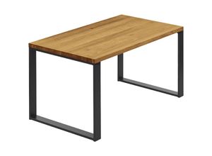 4064755192430 - Esstisch Küchentisch Schreibtisch Couchtisch aus Massivholz 140x60x76 cm (AxBxH) Modern Rustikal   Schwarz LNG-01-A-003-9005M - Lamo Manufaktur