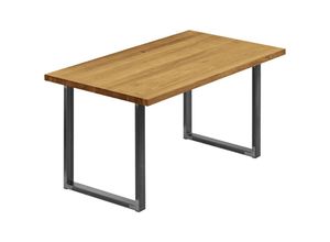 4064755194373 - Esstisch Küchentisch Schreibtisch Couchtisch aus Massivholz 140x80x76 cm (AxBxH) Loft Rustikal   Rohstahl mit Klarlack LAG-01-A-003-0000L - Lamo