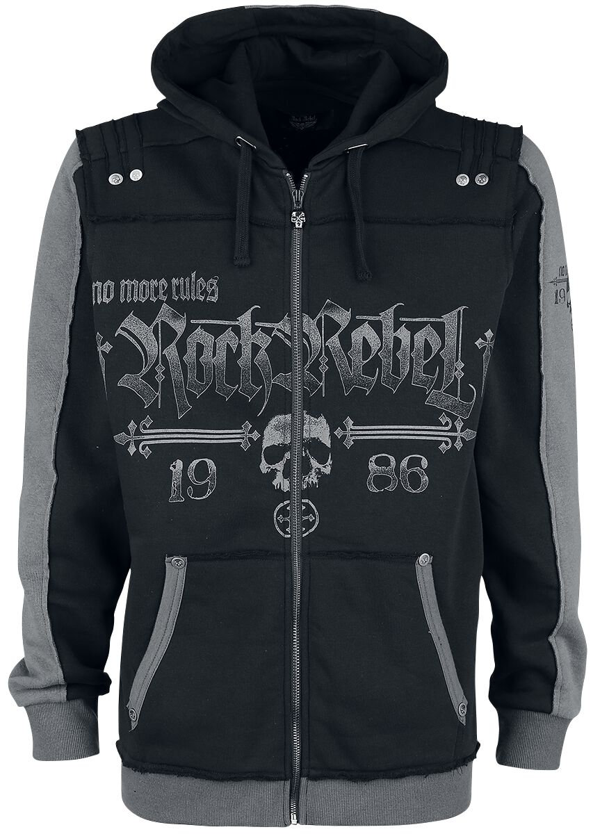 4064854012745 - Schwarze Kapuzenjacke mit Rock Rebel und Skull-Prints Kapuzenjacke schwarz in 5XL 4064854012745 - Schwarze Kapuzenjacke mit Rock Rebel und Skull-Prints Kapuzenjacke schwarz in 5XL