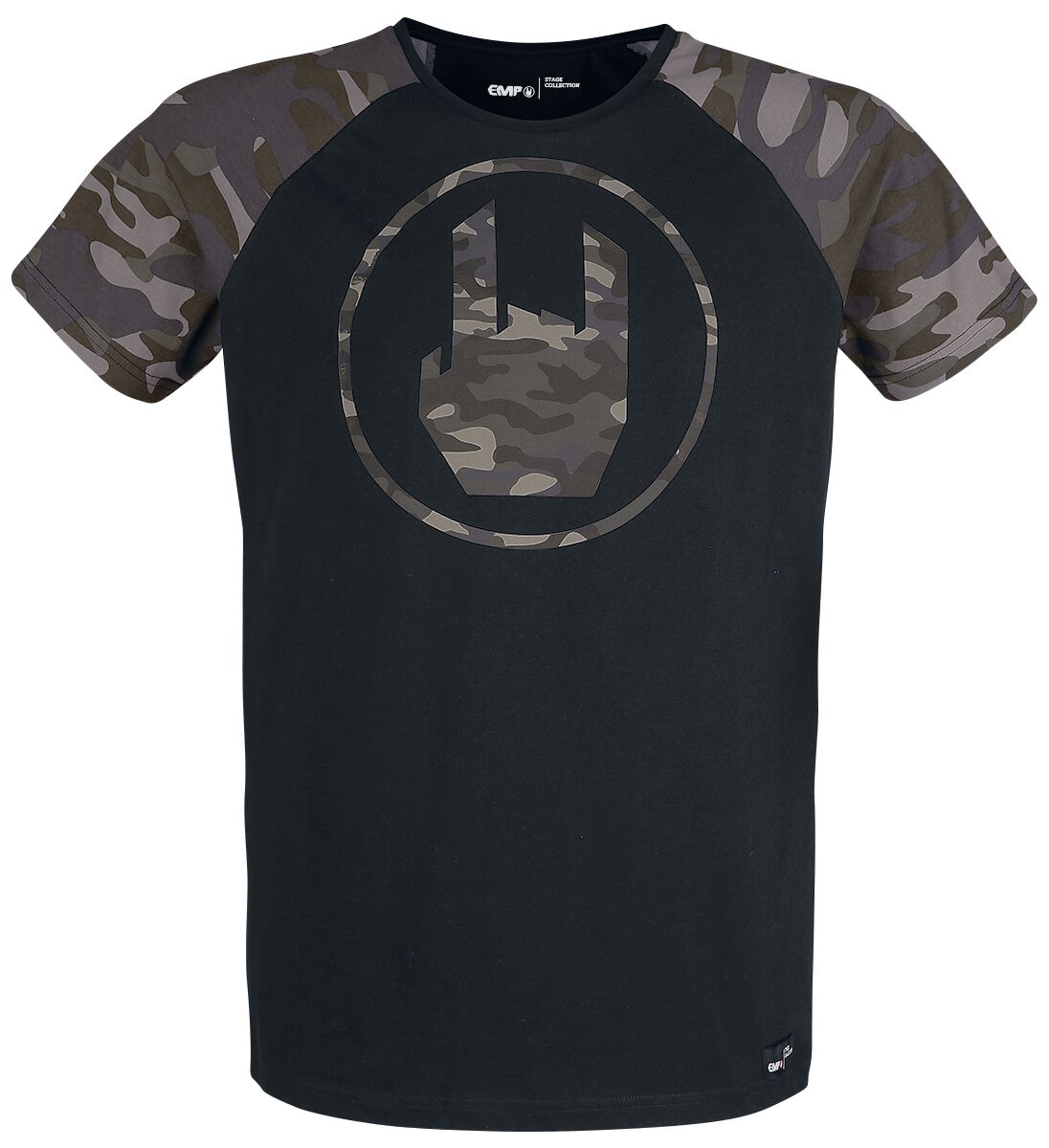 4064854101852 - Schwarzes T-Shirt mit Rockhand-Print in camouflage T-Shirt schwarz in S