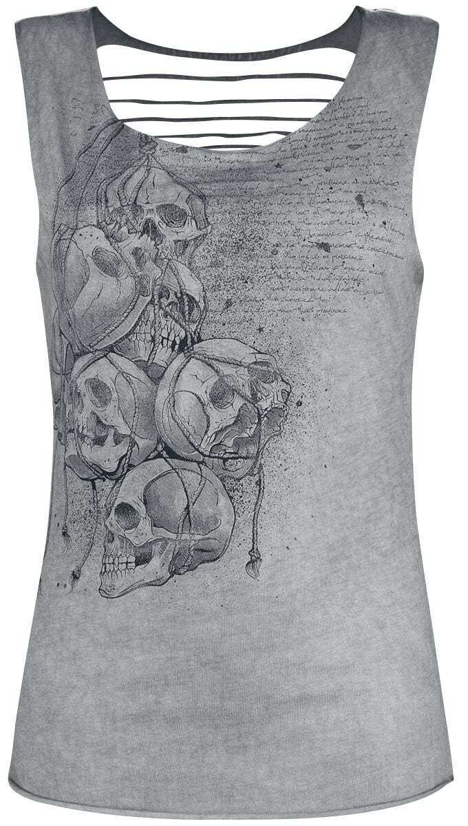 4064854131538 - graues Top mit Cut-Outs und Print Top grau in M