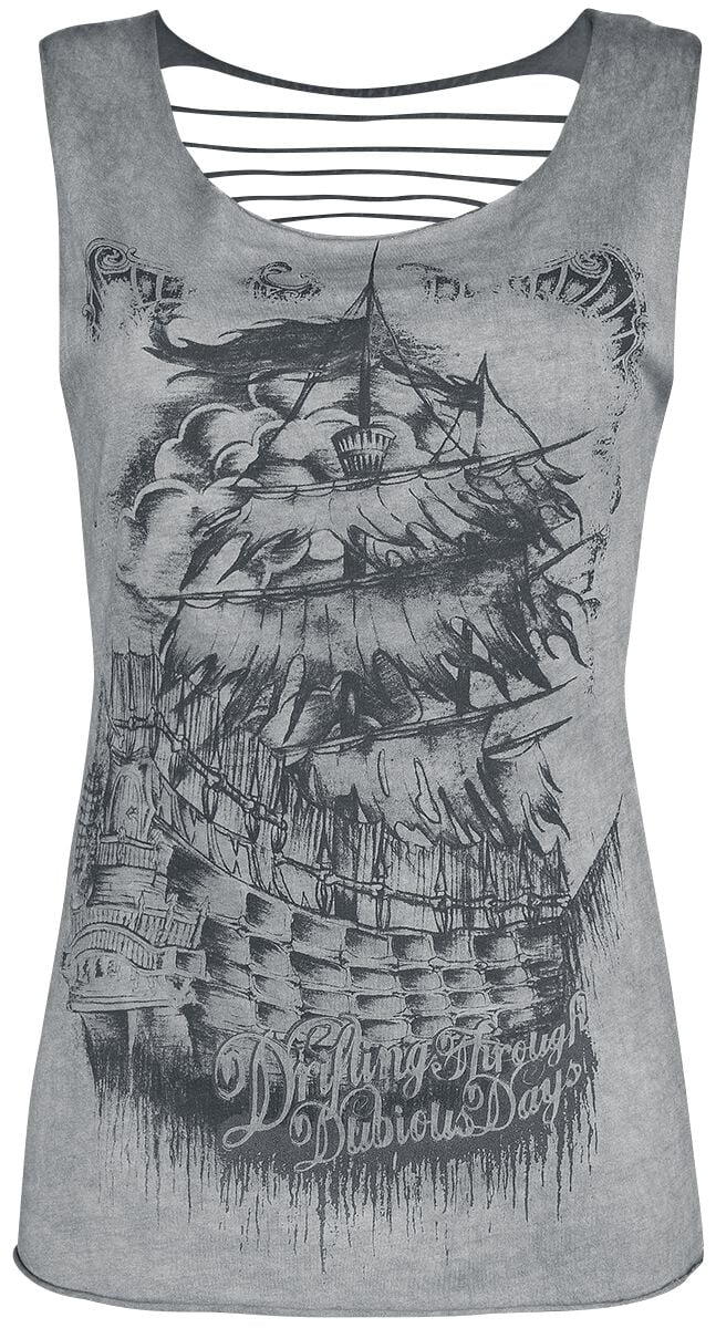 4064854131637 - graues Top mit Cut-Outs und Print Top grau in XL 4064854131637 - graues Top mit Cut-Outs und Print Top grau in XL