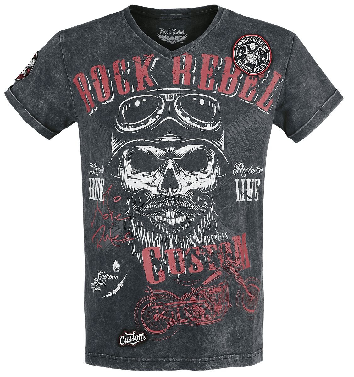 4064854134812 - Schwarzes T-Shirt mit V-Ausschnitt und Print T-Shirt schwarz in 4XL 4064854134812 - Schwarzes T-Shirt mit V-Ausschnitt und Print T-Shirt schwarz in 4XL