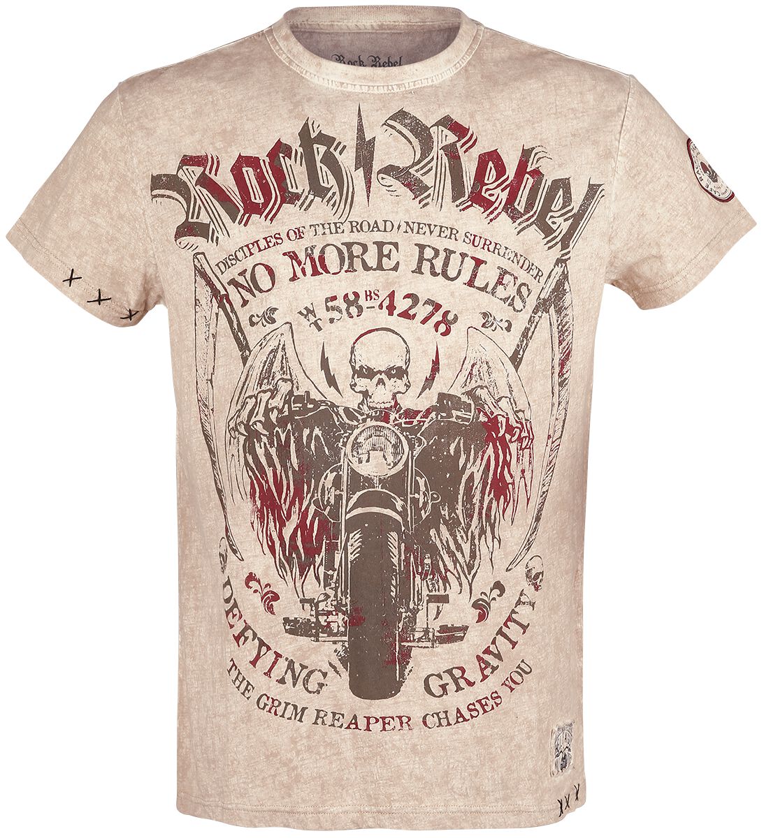 4064854134867 - Beiges T-Shirt mit Rundhalsausschnitt und Print T-Shirt beige in XL