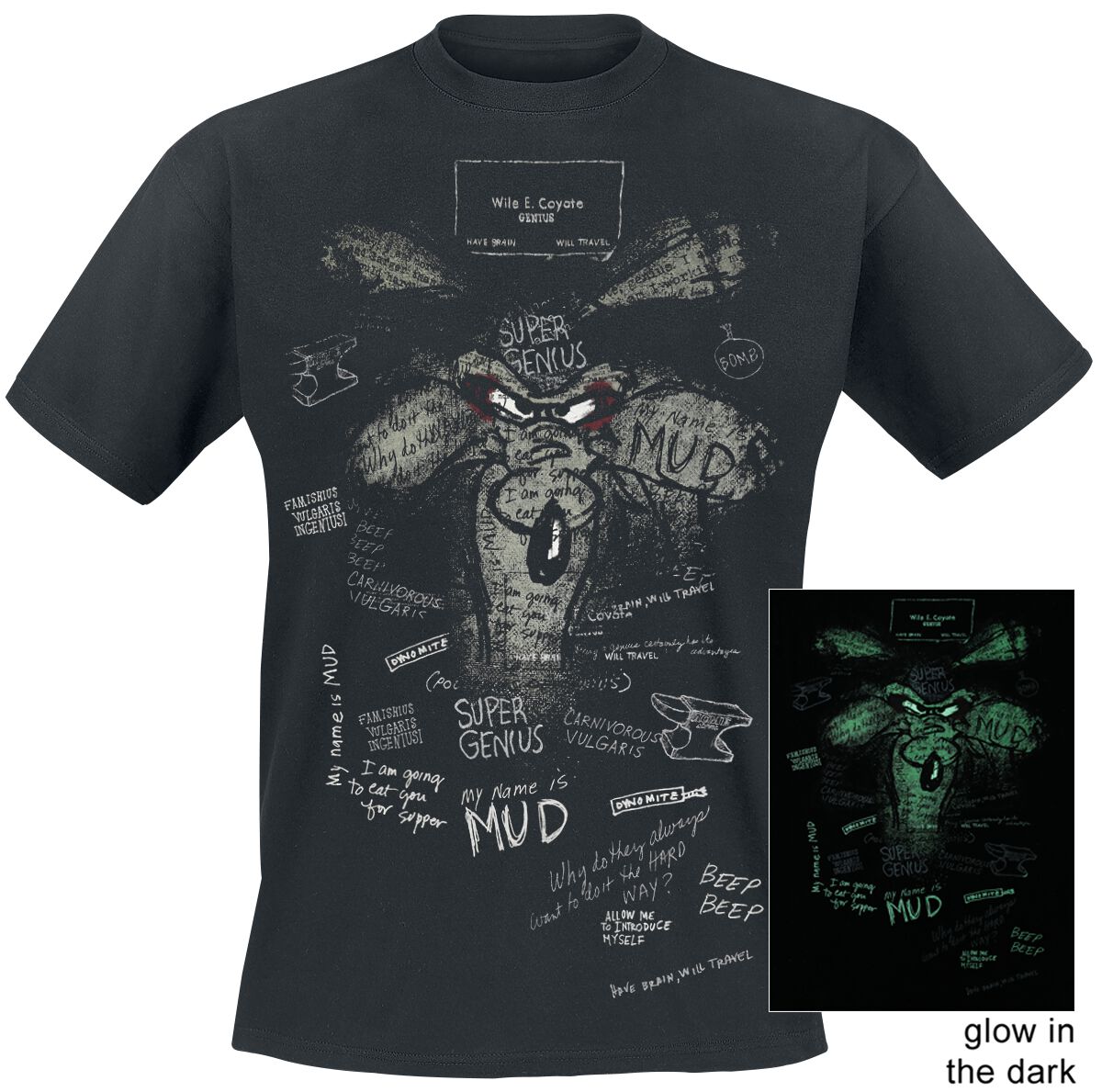 4064854183810 - Wile E Coyote - Inner Thoughts GITD T-Shirt schwarz in M